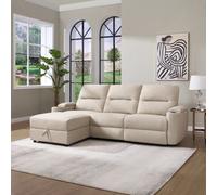 More4Homes Avery 3 Seater Electric Recliner Chaise Lounge Fabric Sofa (Beige)