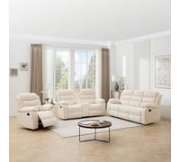 More4Homes Boston Manual Recliner Fabric 1+2+3 Seater Sofa Set W Drinks Console (Beige)