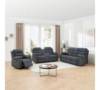 More4Homes Boston Manual Recliner Fabric 1+2+3 Seater Sofa Set W Drinks Console (Grey)