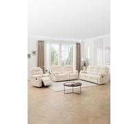 More4Homes Boston Manual Recliner Fabric 1+2+3 Seater Sofa Set w Drinks Console in Beige More4Homes Beige