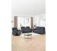 More4Homes Boston Manual Recliner Fabric 1+2+3 Seater Sofa Set W Drinks Console (Grey)
