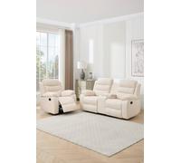 More4Homes Boston Manual Recliner Fabric 1+2 Seater Sofa Set w Drinks Console in Beige More4Homes Beige