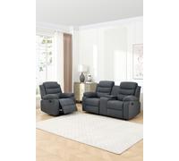 More4Homes Boston Manual Recliner Fabric 1+2 Seater Sofa Set w Drinks Console in Grey More4Homes Grey