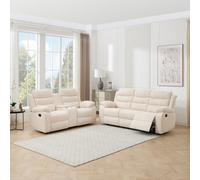 More4Homes Boston Manual Recliner Fabric 2+3 Seater Sofa Set W Drinks Console (Beige)