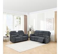 More4Homes Boston Manual Recliner Fabric 2+3 Seater Sofa Set W Drinks Console (Grey)
