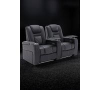 More4Homes Broadway 2 Seater Electric Recliner Cinema Sofa Usb Charging Led Base With Tray (Black W White Stitching)