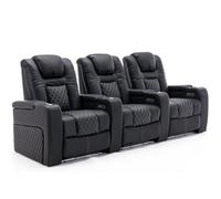 More4Homes Broadway 3 Seater Electric Recliner Cinema Sofa Usb Charging Led Base (Black W White Stitching)
