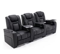 More4Homes Broadway 3 Seater Electric Recliner Cinema Sofa Usb Charging Led Base With Tray (Black W White Stitching)