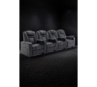 More4Homes Broadway 4 Seater Electric Recliner Cinema Sofa Usb Charging Led Base With Tray (Black W White Stitching)