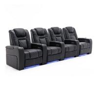 More4Homes Broadway 4 Seater Electric Recliner Cinema Sofa Usb Charging Led Base (Black W White Stitching)