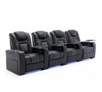 More4Homes Broadway 4 Seater Electric Recliner Cinema Sofa Usb Charging Led Base With Tray (Black W White Stitching)