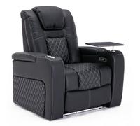 More4Homes Broadway Cinema Electric Recliner Chair Usb Charging Led Base With Tray (Black W White Stitching)