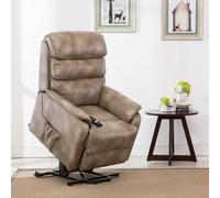 More4Homes Buckingham Single Motor Electric Rise Recliner Bonded Leather Armchair Sofa Mobility Chair (Stone)