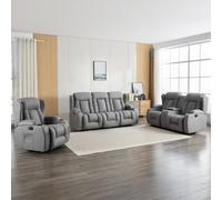 More4Homes Caesar 1+2+3 Seater Grey Technology Fabric Modern Manual Recliner Sofa Set W Drinks Console