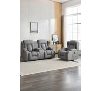 More4Homes Caesar 1+2 Seater Grey Technology Fabric Modern Manual Recliner Sofa Set W Drinks Console More4Homes Grey