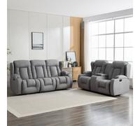 More4Homes Caesar 2+3 Seater Grey Technology Fabric Modern Manual Recliner Sofa Set W Drinks Console
