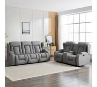 More4Homes Caesar 2+3 Seater Grey Technology Fabric Modern Manual Recliner Sofa Set W Drinks Console