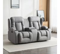 More4Homes Caesar 2 Seater Grey Technology Fabric Modern Manual Recliner Sofa W Drinks Console