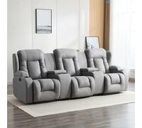 More4Homes Caesar 3 Seater Grey Technology Fabric Modern Manual Recliner Sofa W Drinks Console