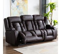 More4Homes Caesar Electric High Back Luxury Bond Grade Leather Recliner 3 Seater Sofa (Brown)