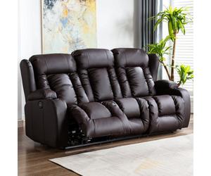 More4Homes Caesar Electric High Back Luxury Bond Grade Leather Recliner 3 Seater Sofa (Brown)