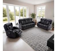 More4Homes Caesar Electric Recliner Bonded Leather 1+2+3 Seater Sofa Set (Black)