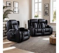 More4Homes Caesar Electric Recliner Bonded Leather 1+2 Seater Sofa Set (Black)