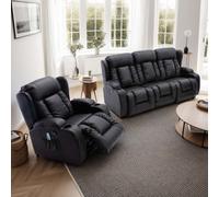 More4Homes Caesar Electric Recliner Bonded Leather 1+3 Seater Sofa Set (Black)