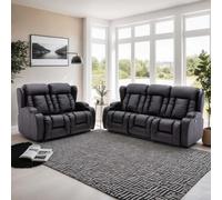 More4Homes Caesar Electric Recliner Bonded Leather 2+3 Seater Sofa Set (Black)
