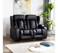 More4Homes Caesar Manual High Back Luxury Bond Grade Leather Recliner 2 Seater Sofa (Black)