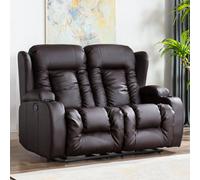 More4Homes Caesar Manual High Back Luxury Bond Grade Leather Recliner 2 Seater Sofa (Brown)