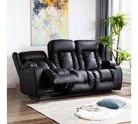 More4Homes Caesar Manual High Back Luxury Bond Grade Leather Recliner 3 Seater Sofa (Black)