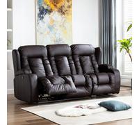 More4Homes Caesar Manual High Back Luxury Bond Grade Leather Recliner 3 Seater Sofa (Brown)