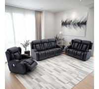 More4Homes Caesar Manual Recliner Bonded Leather 1+2+3 Seater Sofa Set (Black)