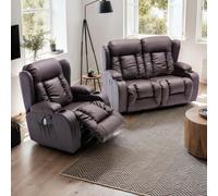 More4Homes Caesar Manual Recliner Bonded Leather 1+2 Seater Sofa Set (Brown)