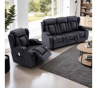 More4Homes Caesar Manual Recliner Bonded Leather 1+3 Seater Sofa Set (Black)