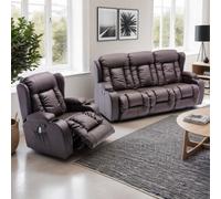 More4Homes Caesar Manual Recliner Bonded Leather 1+3 Seater Sofa Set (Brown)