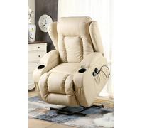 More4Homes Caesar Single Motor Rise Recliner Bonded Leather Heat & Massage Chair in Cream More4Homes Cream