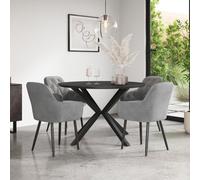 More4Homes Calne Concrete Ceramic Round Dining Table & 4 Anika Velvet Grey Chairs