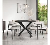 More4Homes Calne Concrete Ceramic Round Dining Table & 4 Myla Linen Beige Chairs