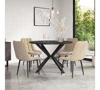 More4Homes Calne Concrete Ceramic Round Dining Table & 4 Nova Velvet Beige Chairs