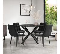 More4Homes Calne Concrete Ceramic Round Dining Table & 4 Nova Velvet Black Chairs