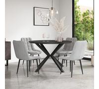 More4Homes Calne Concrete Ceramic Round Dining Table & 4 Nova Velvet Grey Chairs