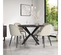 More4Homes Calne Concrete Ceramic Round Dining Table & 4 Raye Velvet Beige Chairs