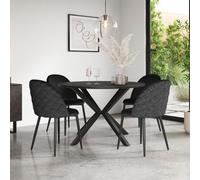 More4Homes Calne Concrete Ceramic Round Dining Table & 4 Raye Velvet Black Chairs