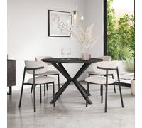 More4Homes Calne Concrete Ceramic Round Dining Table & 6 Myla Linen Beige Chairs