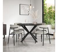 More4Homes Calne Concrete Ceramic Round Dining Table & 6 Myla Linen Grey Chairs