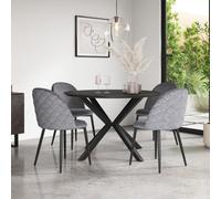 More4Homes Calne Concrete Ceramic Round Dining Table & 6 Raye Velvet Grey Chairs