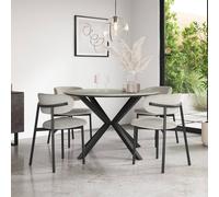 More4Homes Calne Light Grey Ceramic Round Dining Table & 4 Myla Linen Grey Chairs
