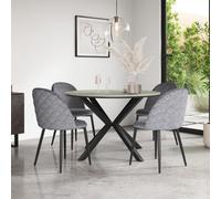 More4Homes Calne Light Grey Ceramic Round Dining Table & 4 Raye Velvet Grey Chairs